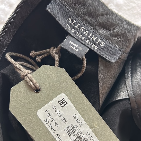 AllSaints Mika Padded Shoulder Leather shift mini dress, black, women’s size 4. - Picture 5 of 8